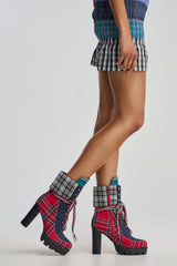 AZALEA WANG KNICKERBOCKER MULTI PLAID PATCHWORK BLOCK BOOTIE