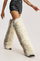 AZALEA WANG LANGLEYE CREAM MULTI SNOW LEOPARD THIGH HIGH FUR BOOT