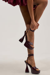 AZALEA WANG MALIK BURGUNDY BLOCK HEEL CROC SANDAL