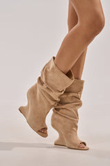 AZALEA WANG MARIN NUDE FAUX SUEDE WEDGE BOOTIE