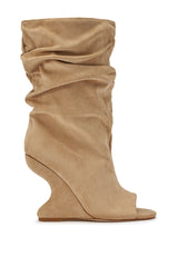 AZALEA WANG MARIN NUDE FAUX SUEDE WEDGE BOOTIE