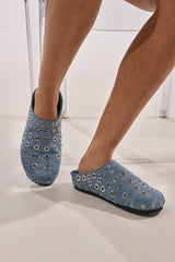 AZALEA WANG MARSHA DENIM GROMMET DETAIL FLAT