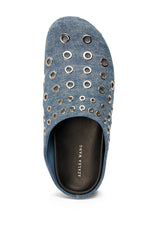 AZALEA WANG MARSHA DENIM GROMMET DETAIL FLAT