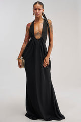 BORN TO SHINE SWOOP MAXI DRESS IN BLACK
