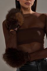 DARK CHOCOLATE FAUX FUR MITTENS