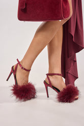 AZALEA WANG NADIA BURGUNDY FUR EMBELLISHED STILETTO SANDAL