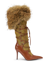 AZALEA WANG OHARAR DENIM MULTI FUR DETAIL STILETTO BOOT