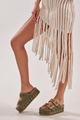 AZALEA WANG OHKAY GREEN FLATFORM STUD EMBELLISHED SLIP ON SANDAL