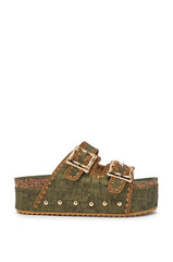 AZALEA WANG OHKAY GREEN FLATFORM STUD EMBELLISHED SLIP ON SANDAL