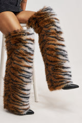 AZALEA WANG PURR TIGER FUR THIGH HIGH BOOT