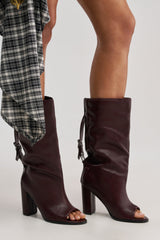 AKIRA GOLD REMIX MAHOGANY OPEN TOE BLOCK BOOTIE