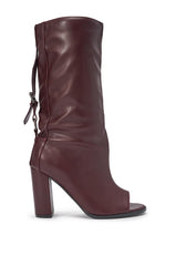 AKIRA GOLD REMIX MAHOGANY OPEN TOE BLOCK BOOTIE