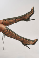AZALEA WANG ROSALINA OLIVE GLADIATOR TO THE KNEE SANDAL