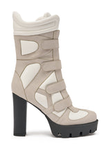 AZALEA WANG SAVI GREY SPORTY VELCRO BLOCK BOOTIE