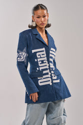 ONE OF ONE BACKLESS DENIM BLAZER