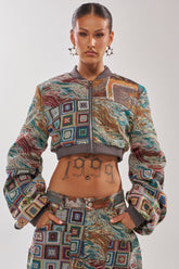 WILD CROPPED PATCHWORK BOMBER