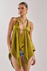 LOTS OF LOVE TO GIVE HALTER NECK BLOUSE IN CHARTREUSE