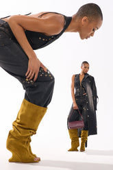 AZALEA WANG VINCENT MUSTARD SUEDE OPEN TOE BOOT