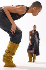 AZALEA WANG VINCENT MUSTARD SUEDE OPEN TOE BOOT
