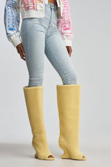 AKIRA GOLD VINCENT SHERPA CREAM OPEN TOE WEDGE BOOT