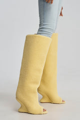 AKIRA GOLD VINCENT SHERPA CREAM OPEN TOE WEDGE BOOT