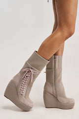 AKIRA GOLD WHATEVER WARM GREY CANVAS WEDGE BOOTIE