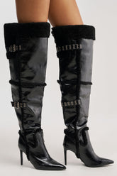 AZALEA WANG XO SHERPA LINED PU STILETTO BOOT