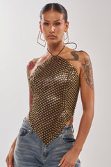 GET FUNKY BEADED TOP IN BROWN