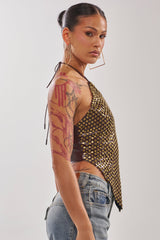 GET FUNKY BEADED TOP IN BROWN