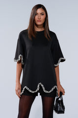 AT LEAST I'M ALIVE OVERSIZED TEE WITH RHINESTONES
