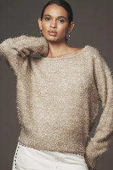 Long-Sleeve Boatneck Tinsel Sweater