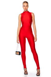 THE CASSIE SLEEVELESS SLINKY JUMPSUIT IN RED