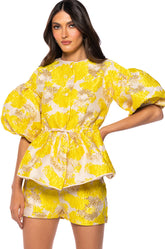 FIELD OF ROSES SHORT SLEEVE BROCADE BLOUSE