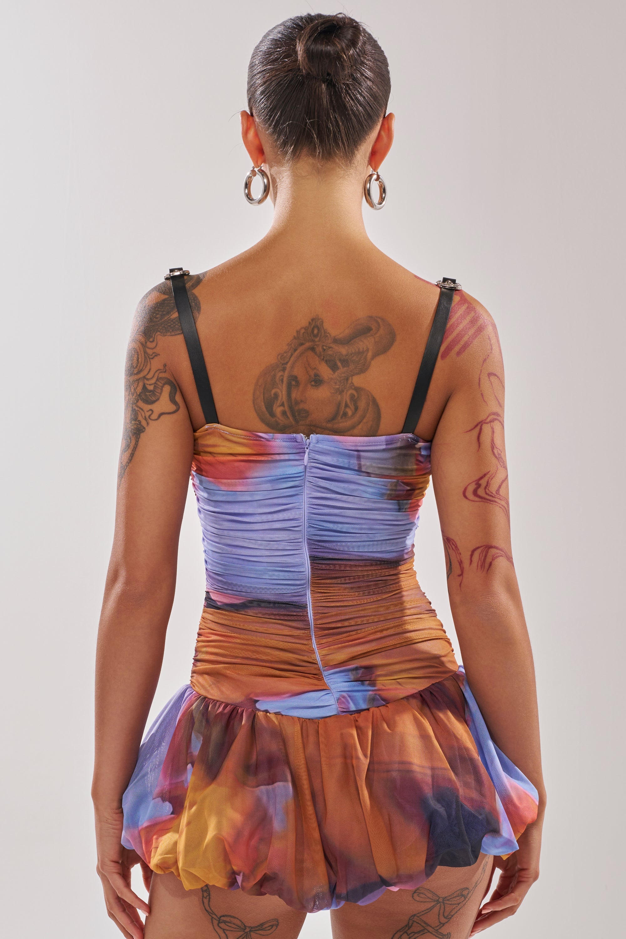 IN A MOOD PRINTED MINI DRESS IN PURPLE