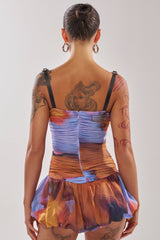 IN A MOOD PRINTED MINI DRESS IN PURPLE