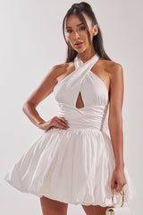 PRETTY IN POPLIN STRAPPY MULTIFUNCTION MINI DRESS IN WHITE
