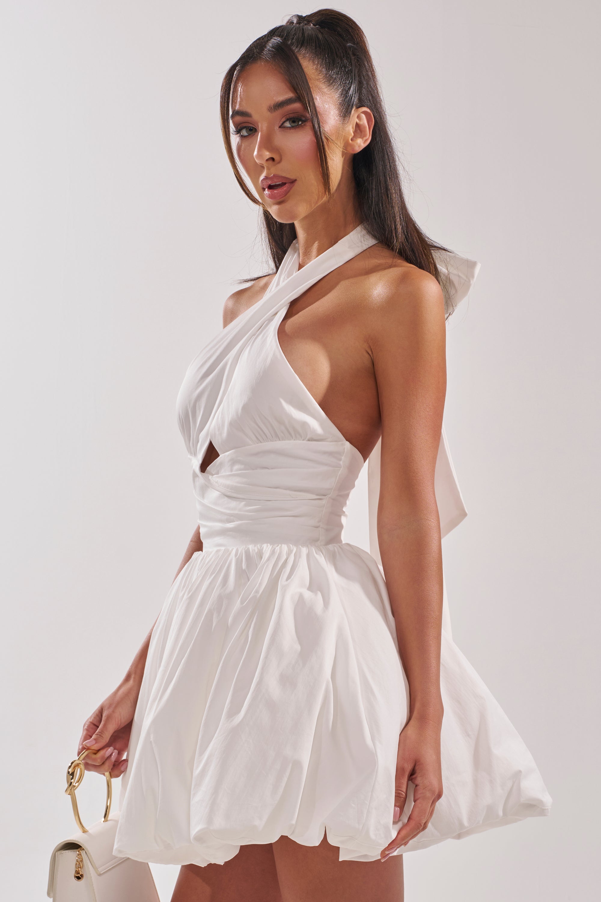 PRETTY IN POPLIN STRAPPY MULTIFUNCTION MINI DRESS IN WHITE