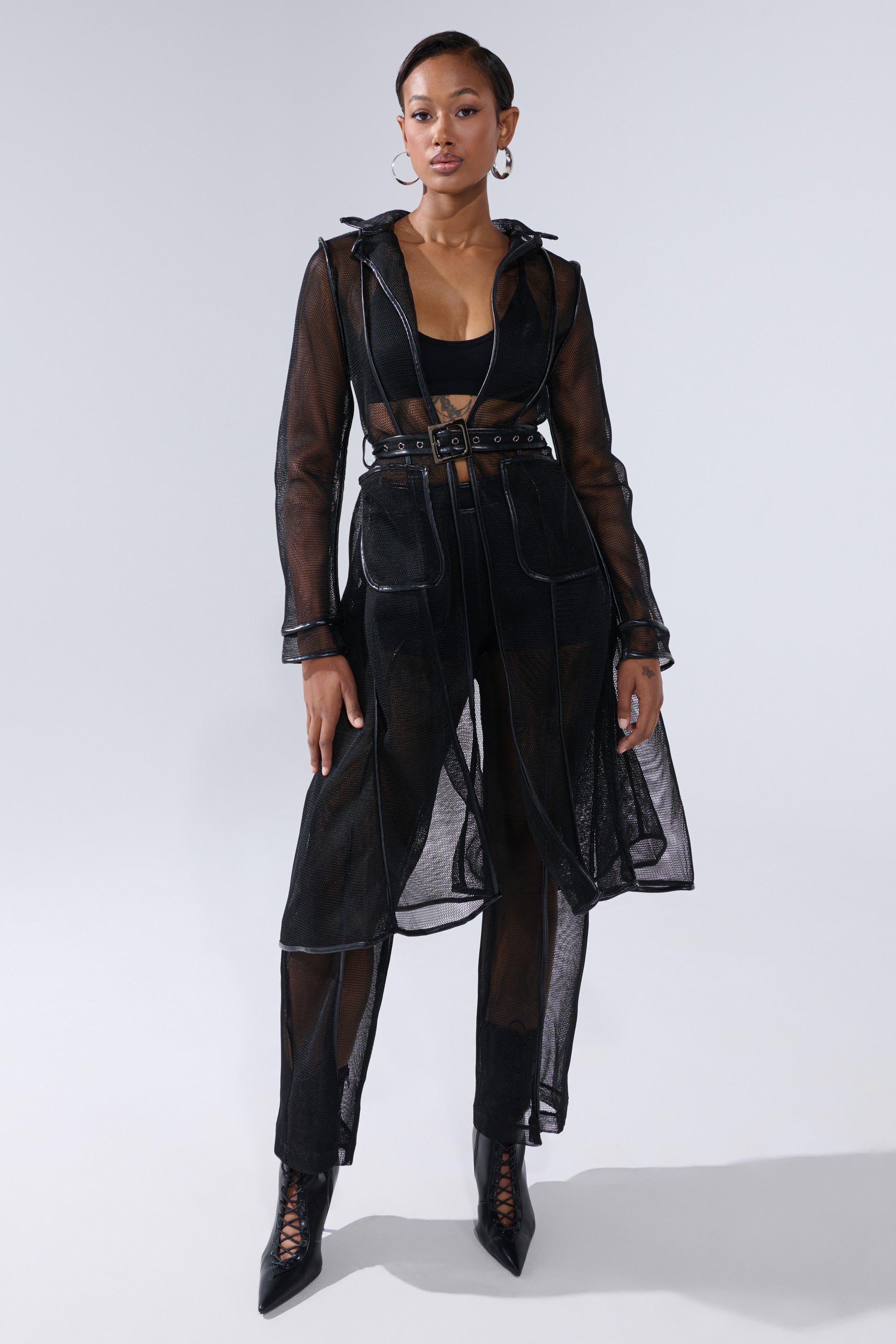ONE TO WATCH MESH TRENCH IN BLACK
