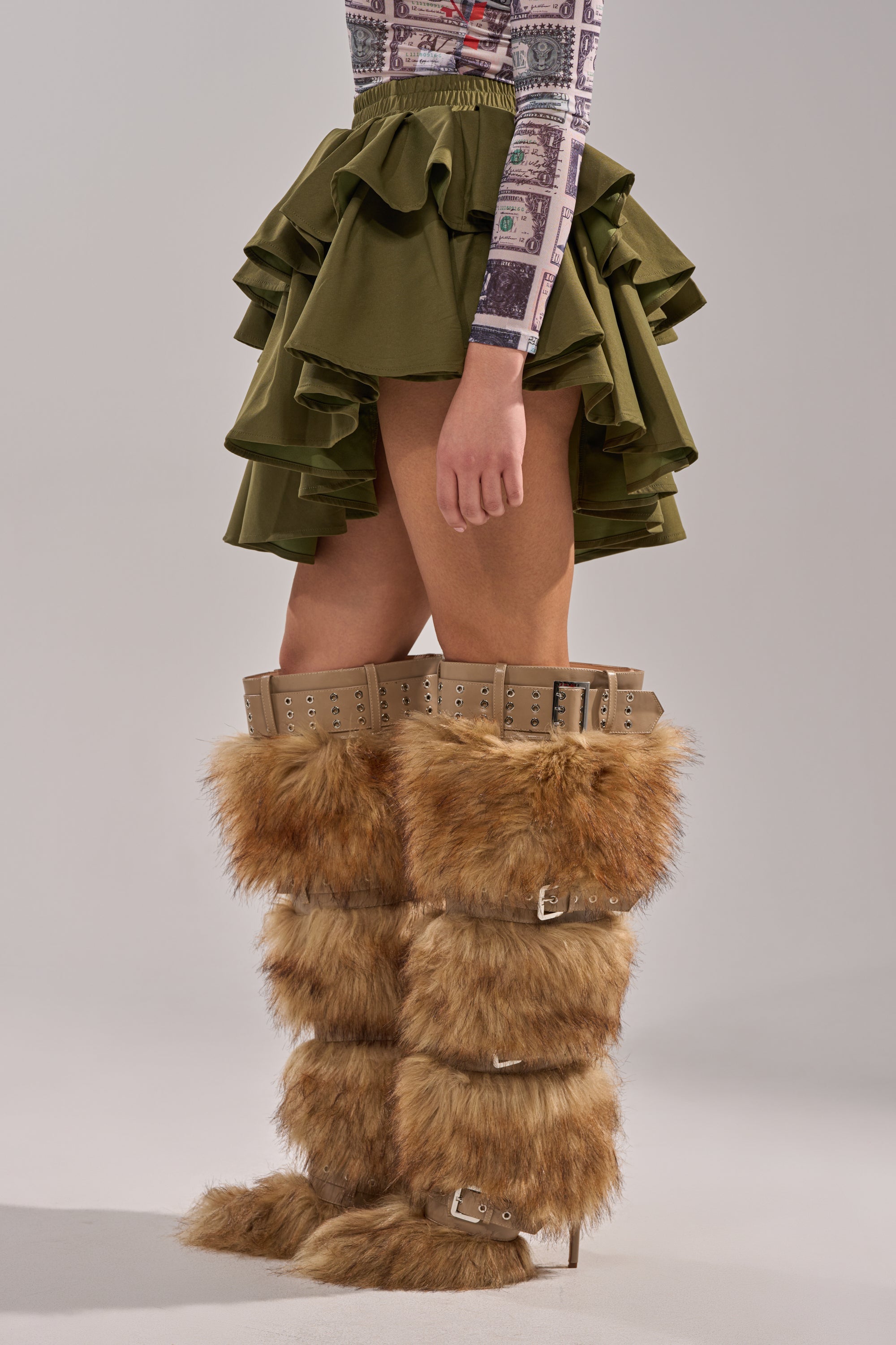 OLIVIA OLIVE MINI PLEATED SKIRT