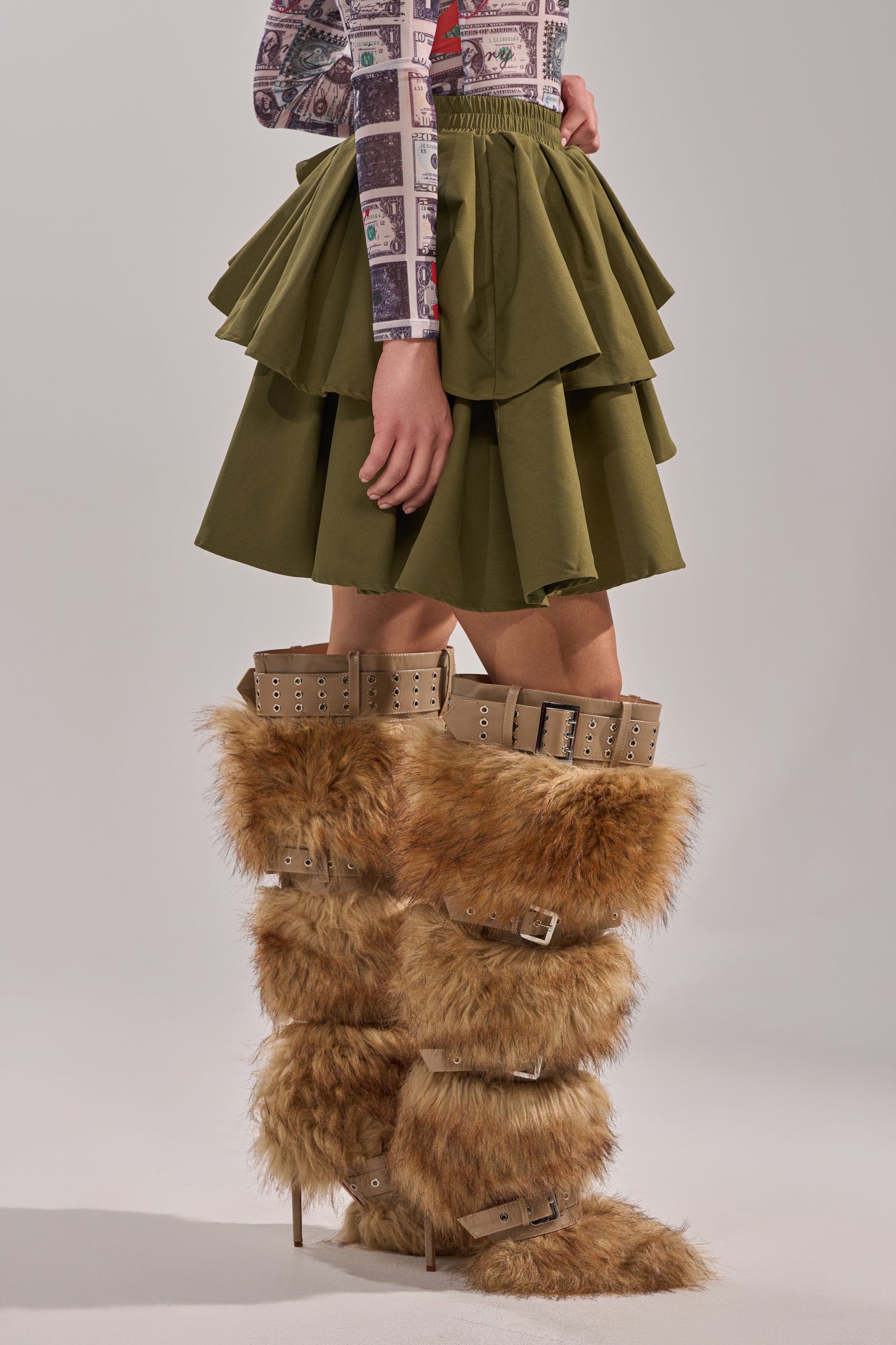 OLIVIA OLIVE MINI PLEATED SKIRT