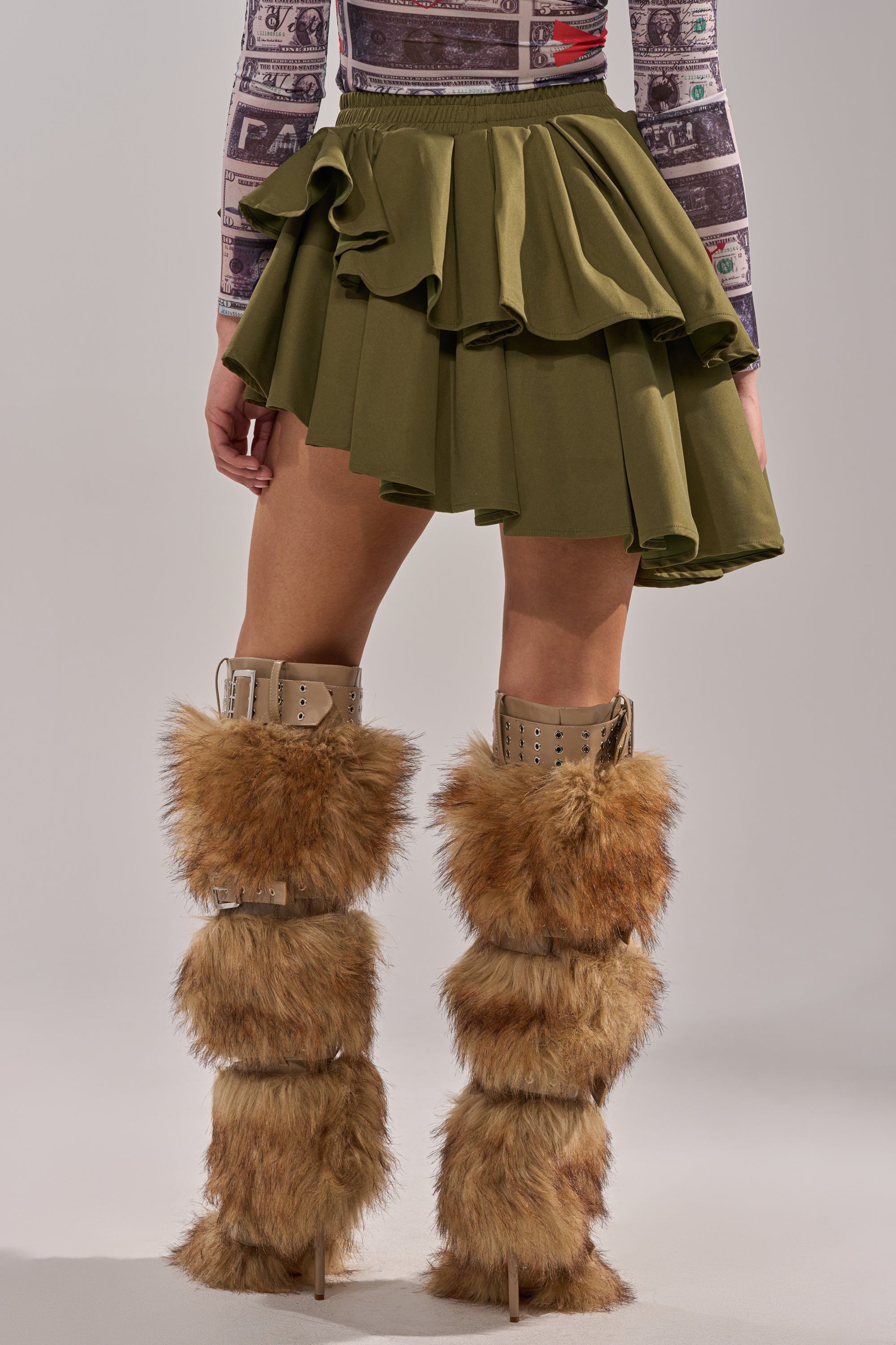 OLIVIA OLIVE MINI PLEATED SKIRT