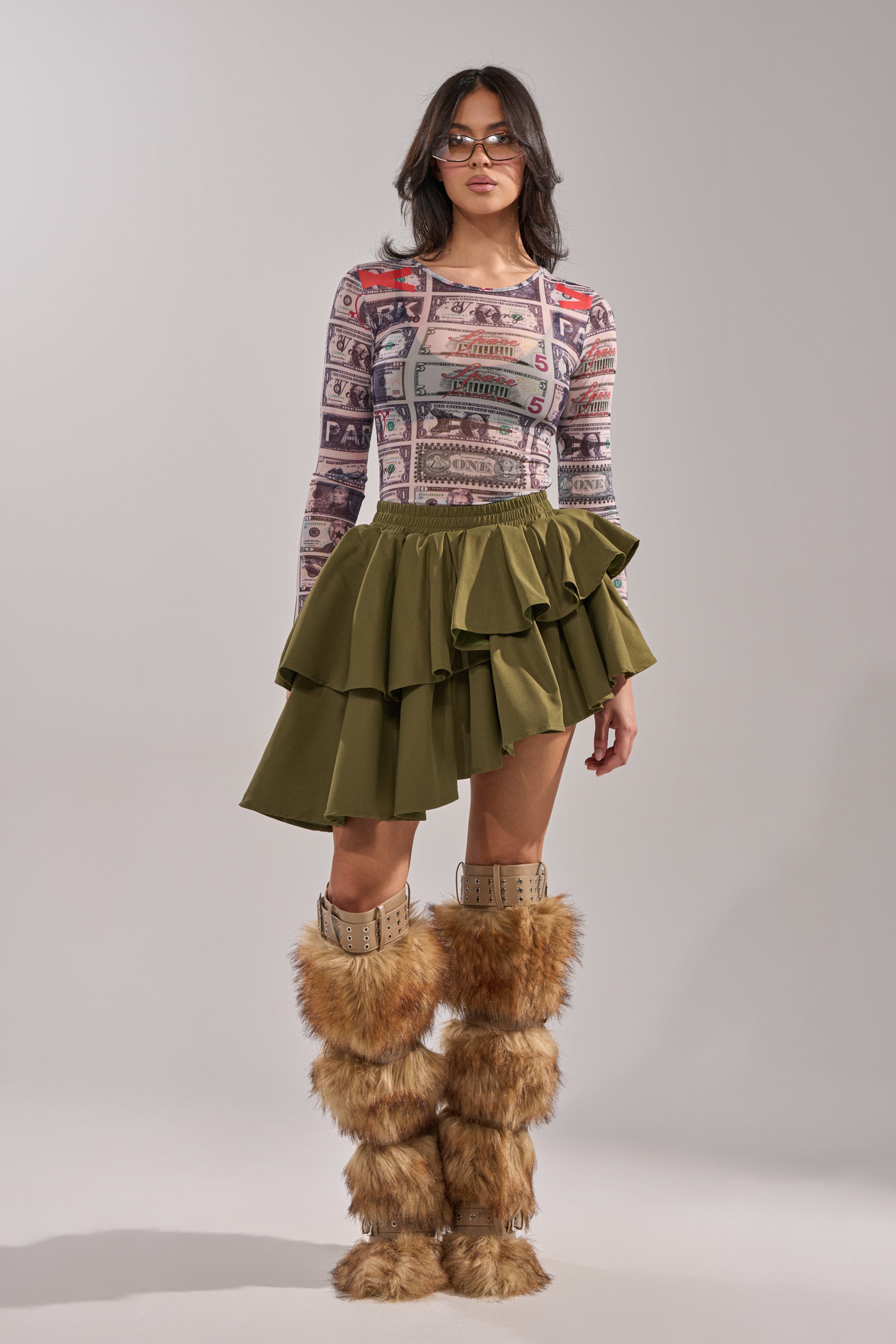 OLIVIA OLIVE MINI PLEATED SKIRT