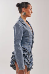 STRICTLY BUSINESS ROMPER IN LIGHT BLUE DENIM