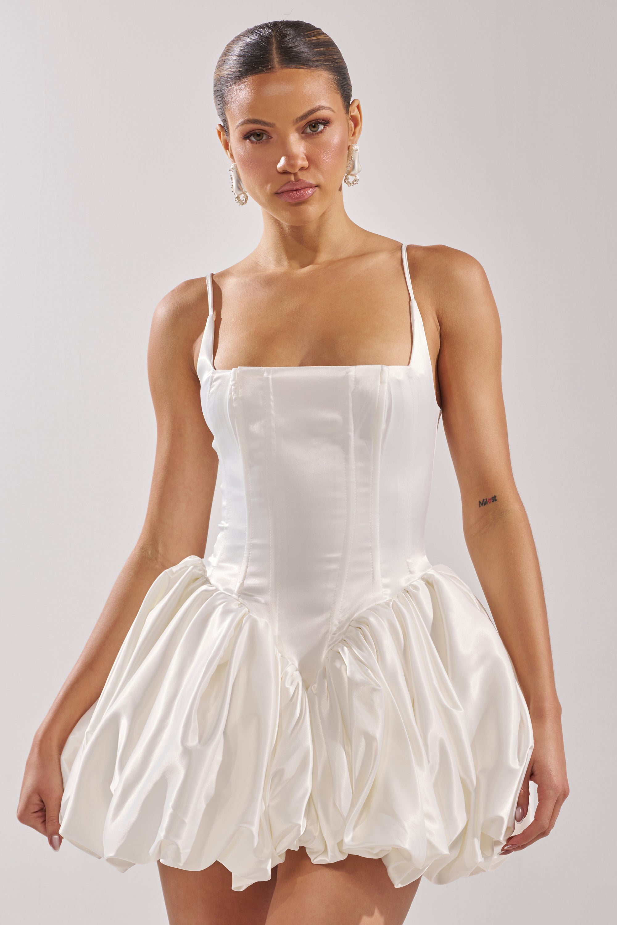 JULIET SATIN MINI DRESS IN IVORY