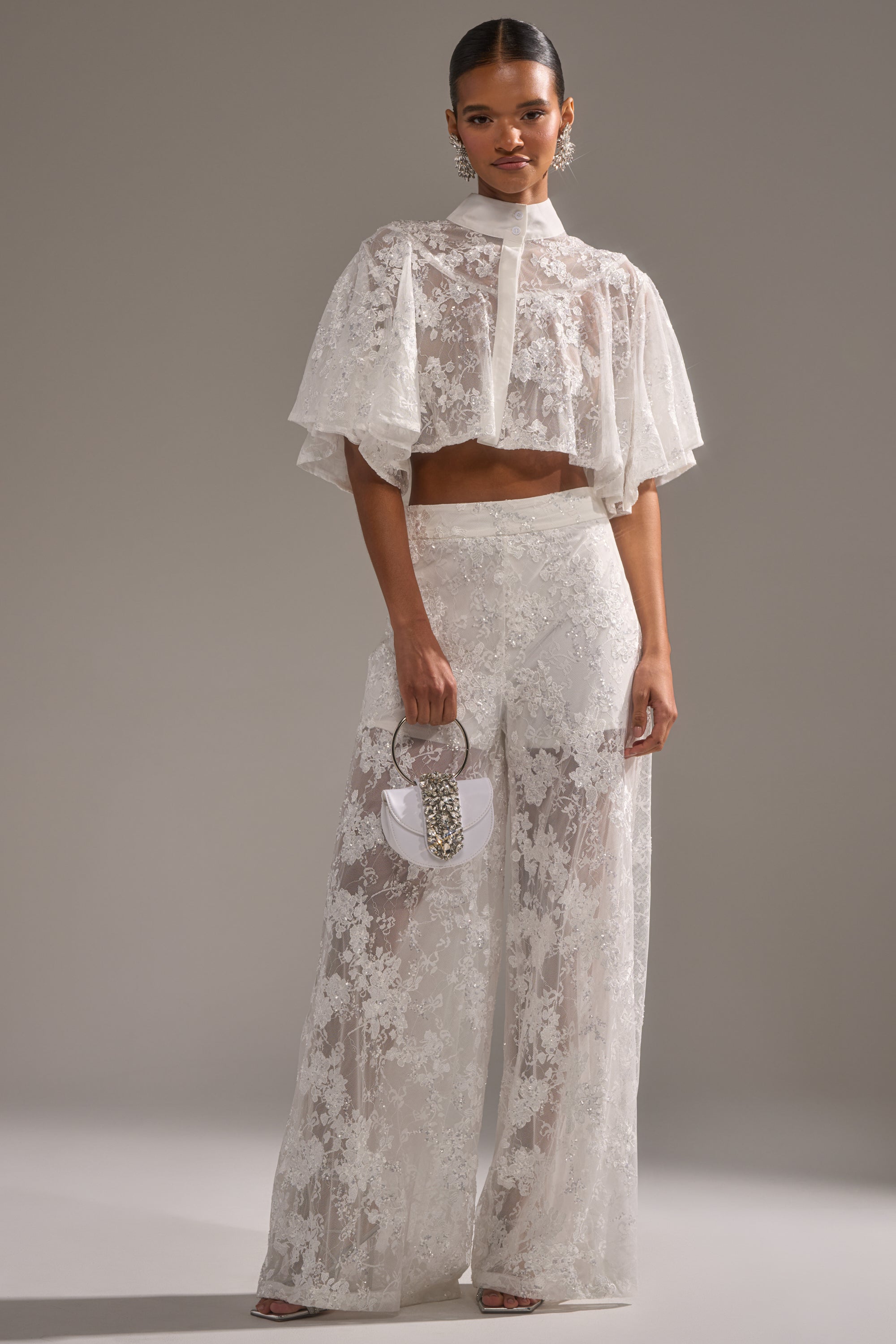 EVA LACE SHORT SLEEVE BUTTON DOWN