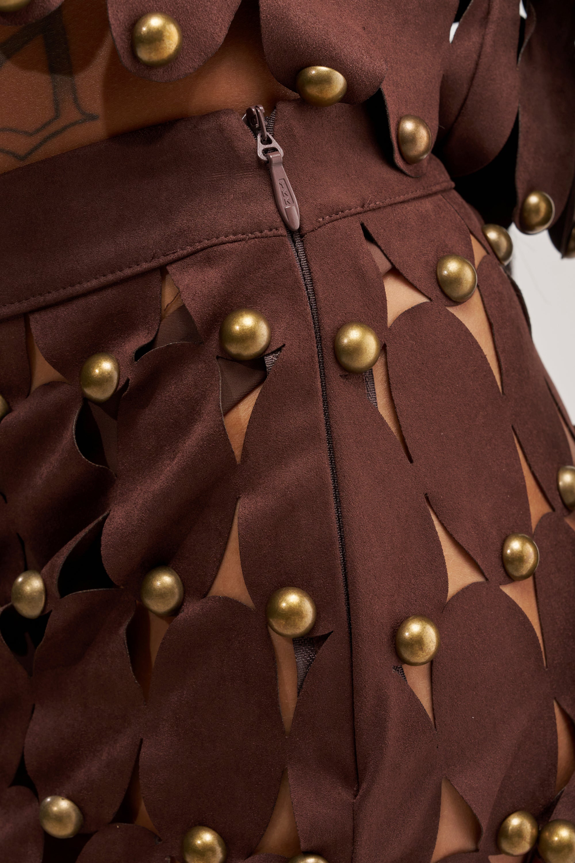 THE SNEAK PEEK STUDDED SUEDE MIDI SKIRT