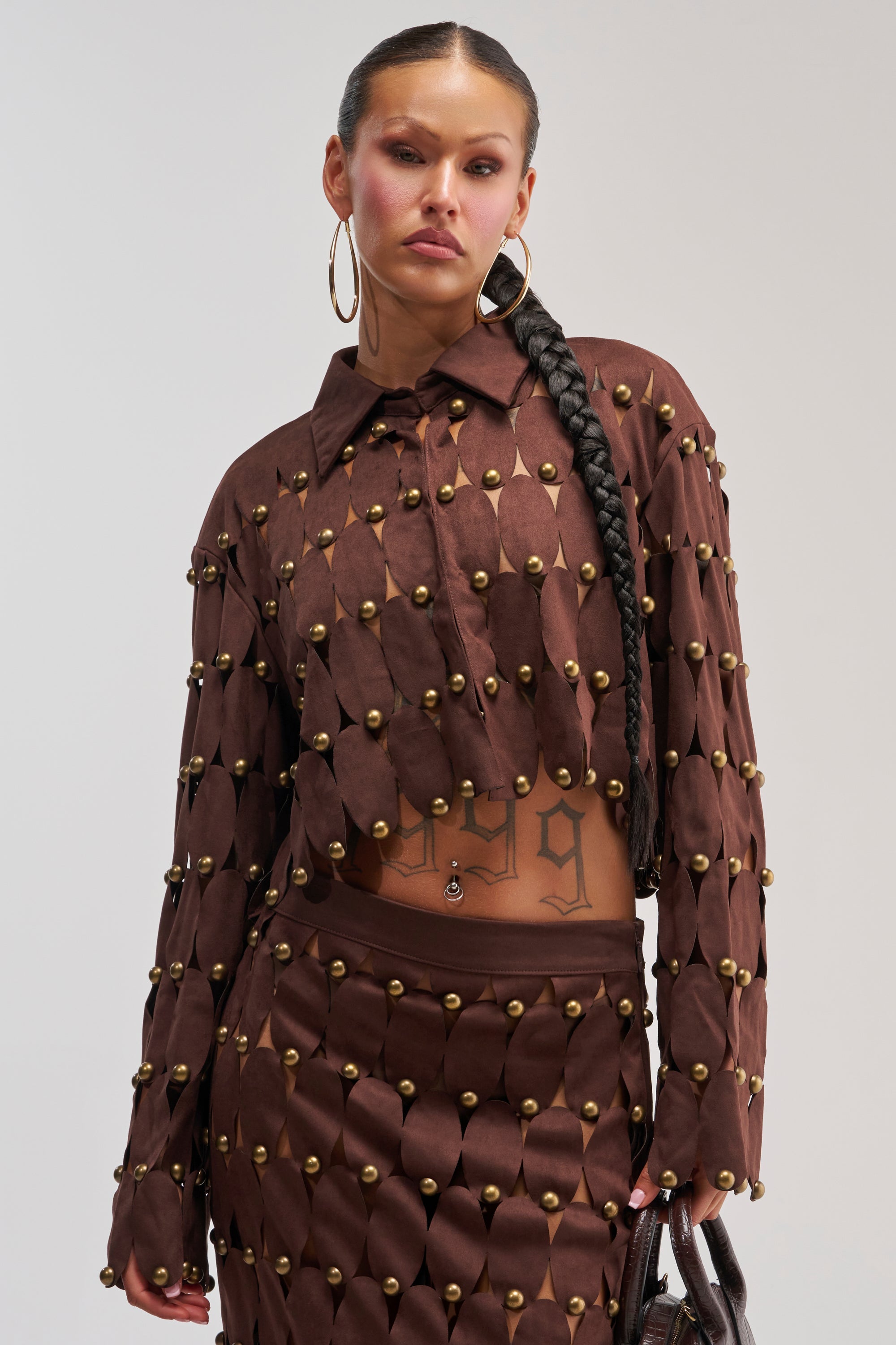 THE SNEAK PEEK STUDDED SUEDE BLOUSE