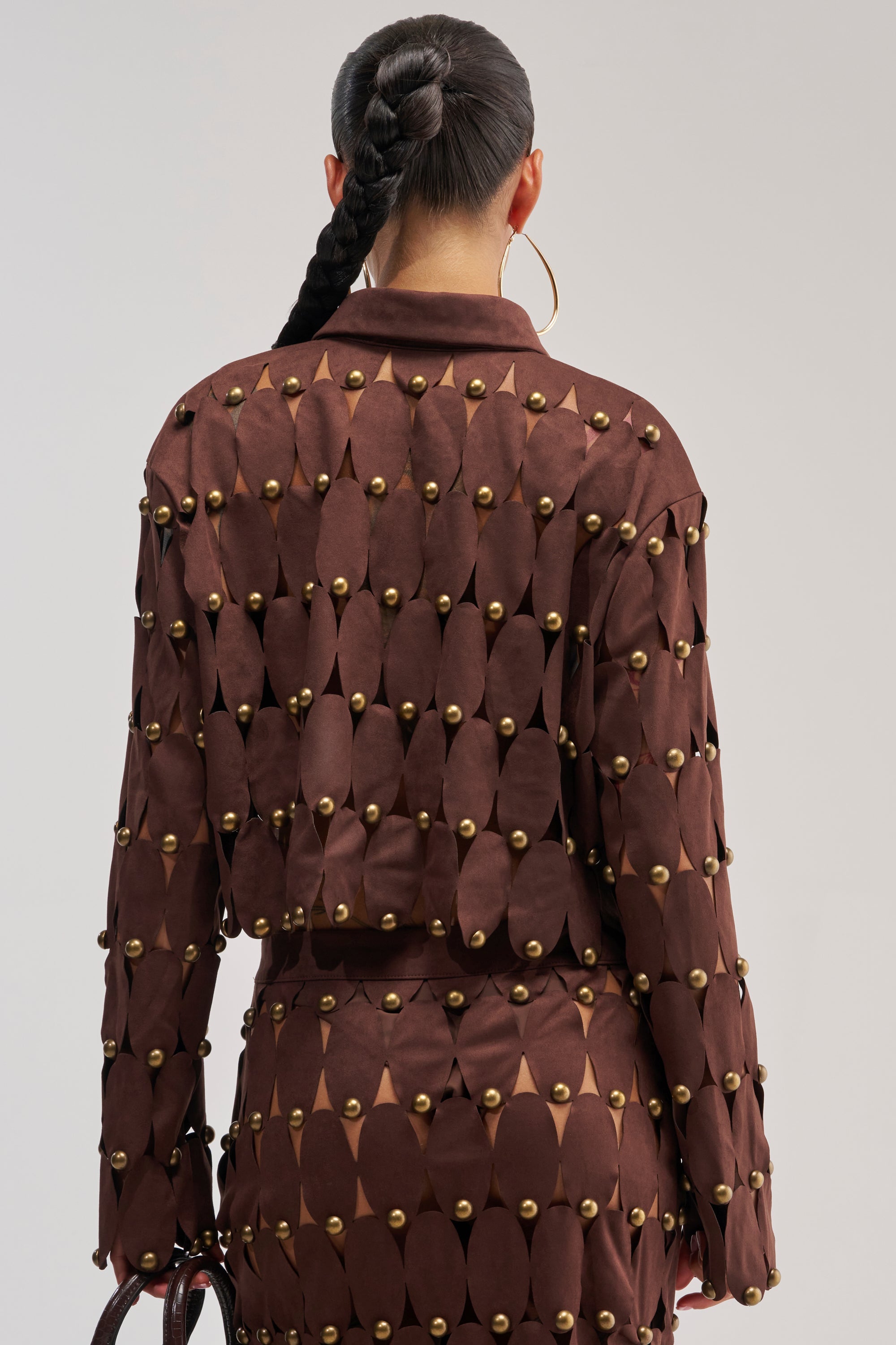 THE SNEAK PEEK STUDDED SUEDE BLOUSE