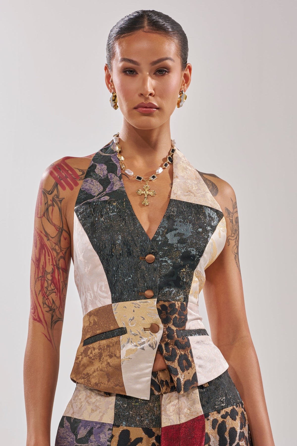 MADE YOU LOOK PATCHWORK HALTER VEST