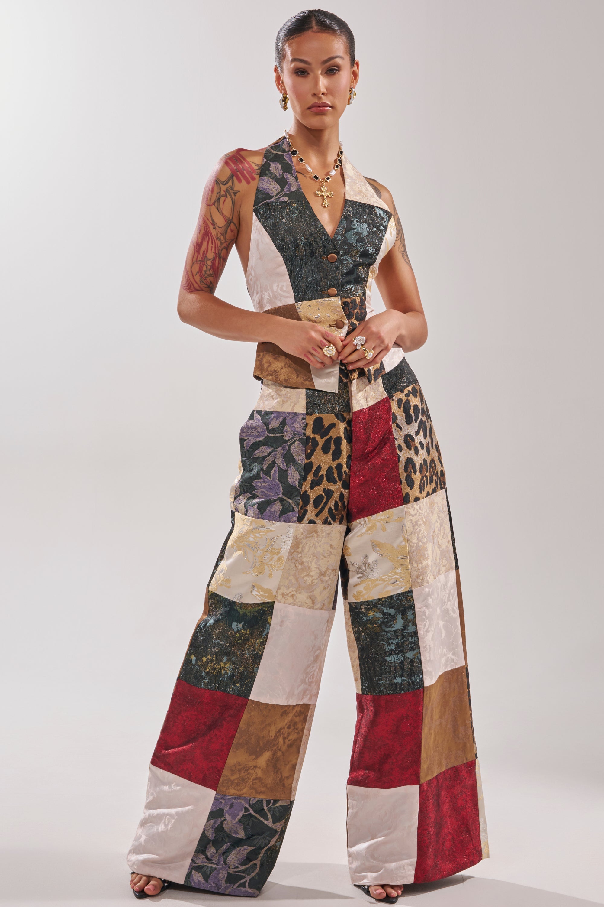 MADE YOU LOOK PATCHWORK HALTER VEST